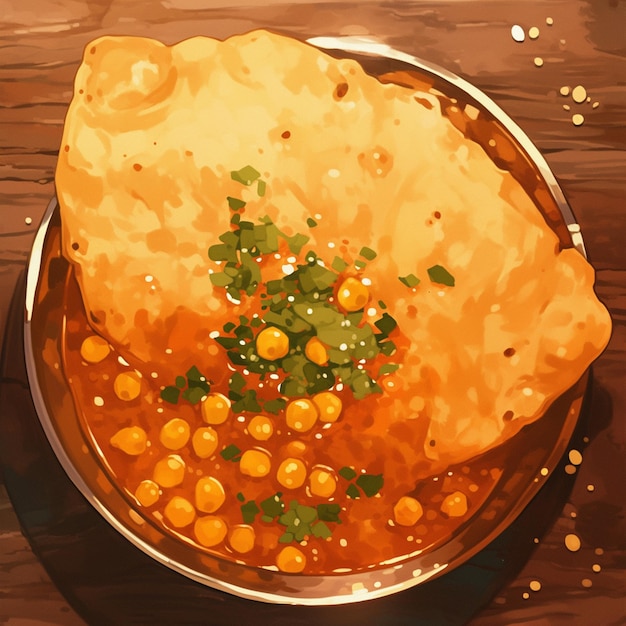 Vector delhi chole bhature and spicy chickpea curry