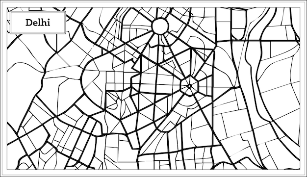 Delhi India City Map in Black and White Color. Vector Illustration. Outline Map.