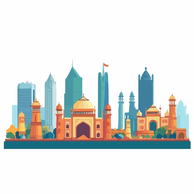 Delhi Skyline Cartoon Illustration Vector