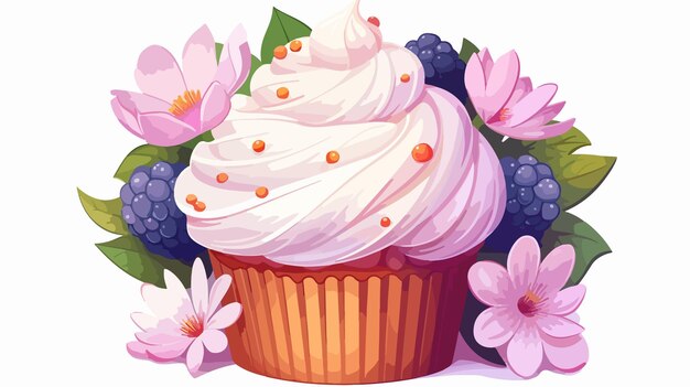 Delicate Cupcake with Floral Design Clipart Vector Illustration