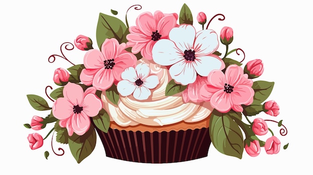 Delicate Cupcake with Floral Design Clipart Vector Illustration