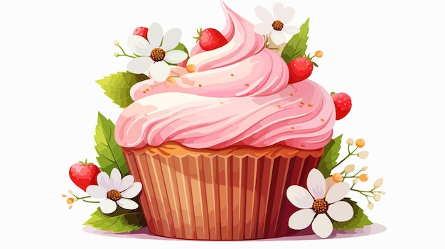 Vector delicate cupcake with floral design clipart vector illustration