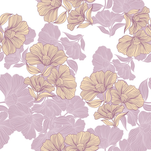 Delicate floral line seamless pattern Vintage flower background