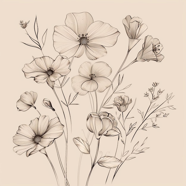 Vector delicate floral sketch with brown hues