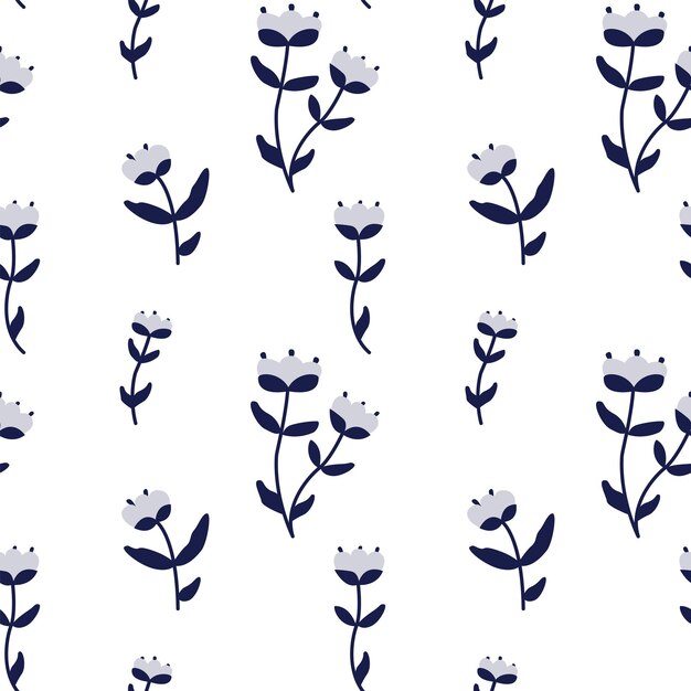 Delicate flowers on white background Floral seamless pattern in scandinavian style vector texture