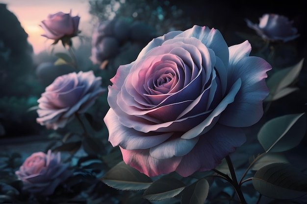 Delicate pink rose on a background of beautiful bright bokeh