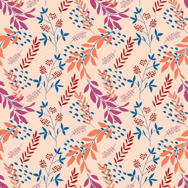 Delicate seamless pattern with leaves and flowers