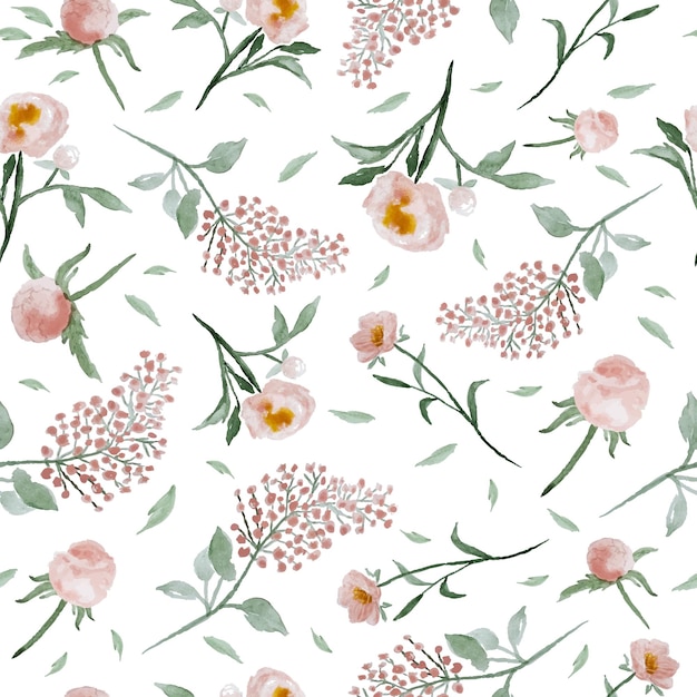 A delicate seamless pattern with watercolor flowers on a white background with pink pastels Vector