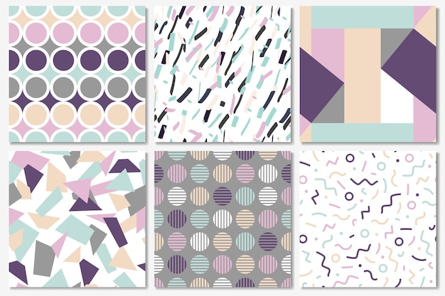 Vector delicate set of seamless patterns in memphis style fashion 8090s