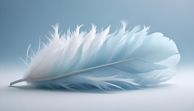 Delicate soft blue and white feather isolated on a light blue background conveying lightness purity and fragility