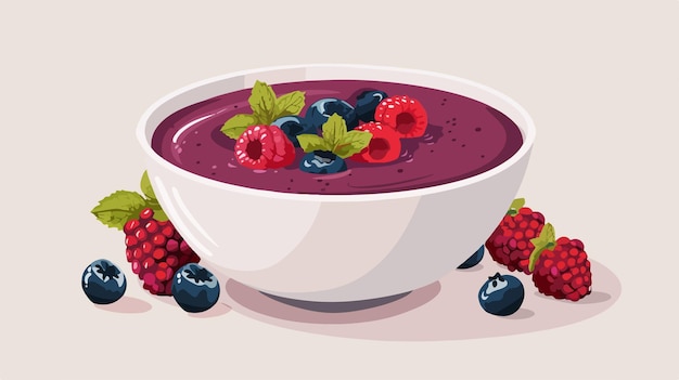 Delicious Acai Smoothie in Bowl on Table Vector Illustration