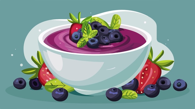 Delicious Acai Smoothie in Bowl on Table Vector Illustration