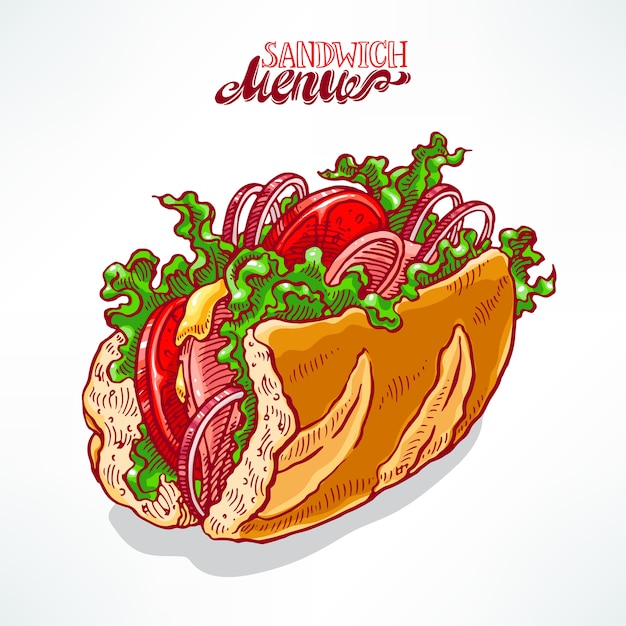 Delicious appetizing sandwich. hand-drawn illustration