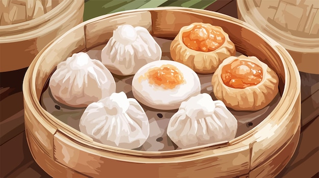 Vector delicious asian dumplings and dim sum vector illustration