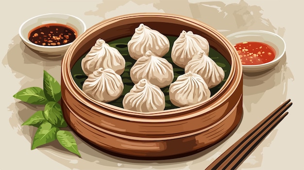 Delicious Asian Dumplings and Dim Sum Vector Illustration