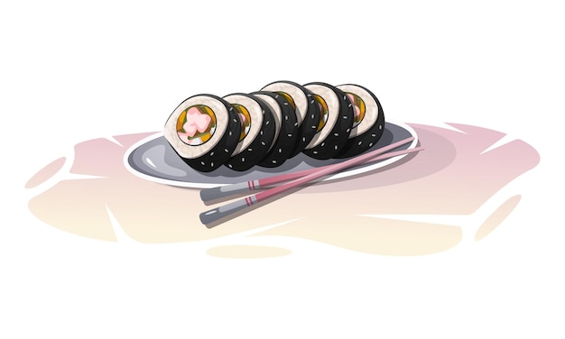 Vector delicious asian sushi rolls with stuffing on a plate