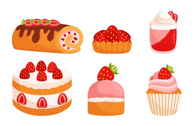 Vector delicious assortment of strawberry desserts sweet treats featuring luscious mouthwatering cakes creamy tarts