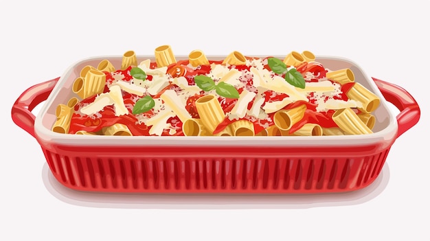 Vector delicious baking dish loaded with pasta tomato sauce and cheese