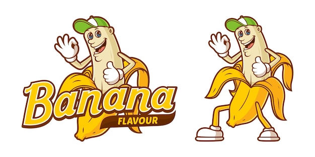 Delicious banana with funny cartoon character and text vector