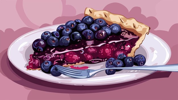 Vector delicious bilberry pie on colorful plate