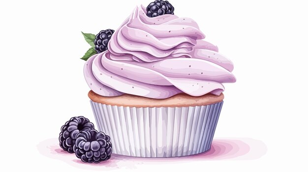 Vector delicious blackberry and blueberry cupcake isolated on white background