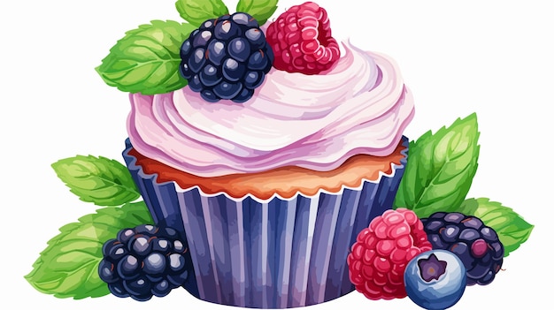 Delicious Blackberry and Blueberry Cupcake with Fresh Berries