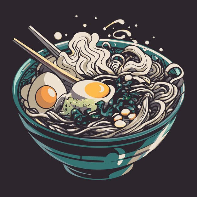 Vector delicious bowl of traditional asian ramen with noodles broth egg vegetables and meat