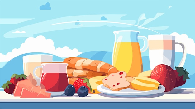 Vector delicious breakfast food set on background