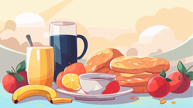 Vector delicious breakfast food set on background