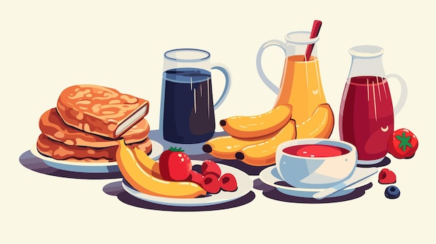 Vector delicious breakfast food set on background