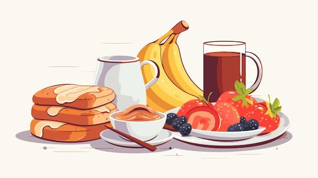 Vector delicious breakfast food set on background