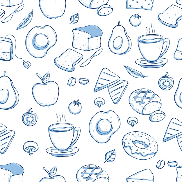 delicious breakfast seamless pattern with doodle or hand drawn style