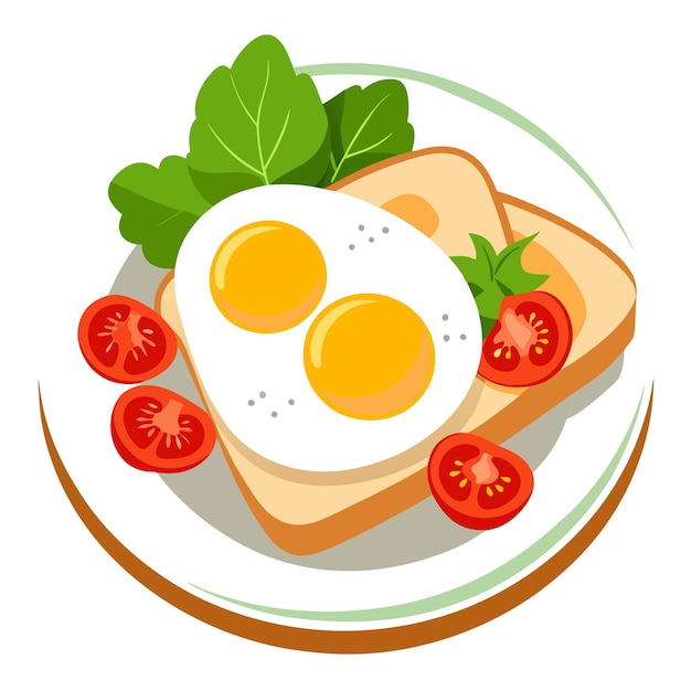 A delicious breakfast of sunnyside up eggs on toast with fresh salad tomatoes and herbs served o