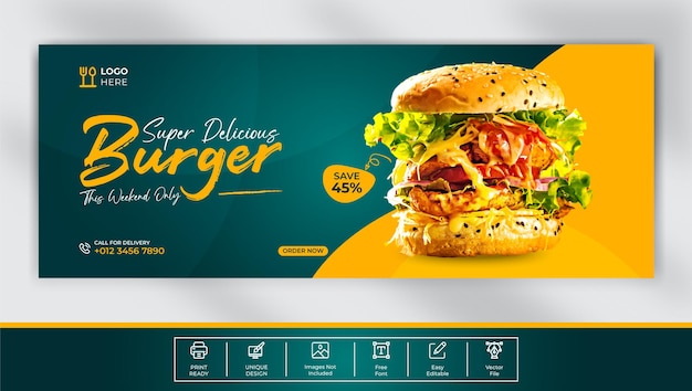 Vector delicious burger facebook cover template design