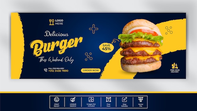 Delicious burger facebook cover template design