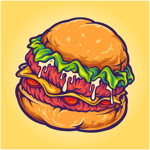 Delicious burger fast food cartoon