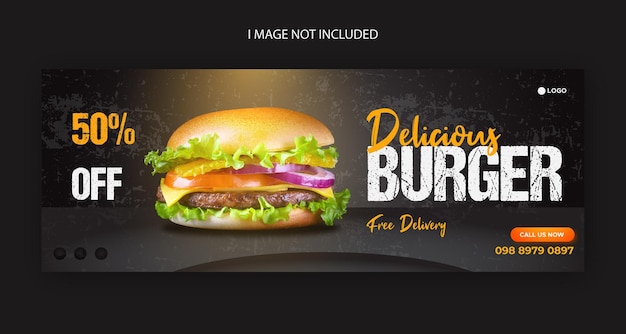 Vector delicious burger and food menu facebook cover template