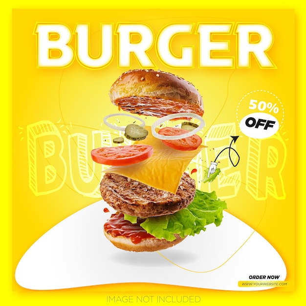 Delicious burger and food menu restaurant social media post banner template