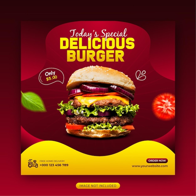 Delicious burger and food menu social media banner template Free EPS Vector