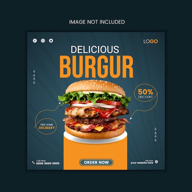 delicious burger and food menu social media banner template