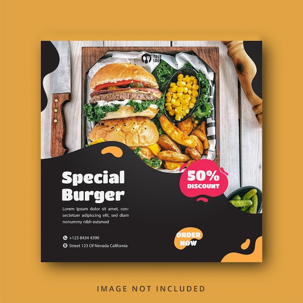 Delicious burger and food menu social media banner template