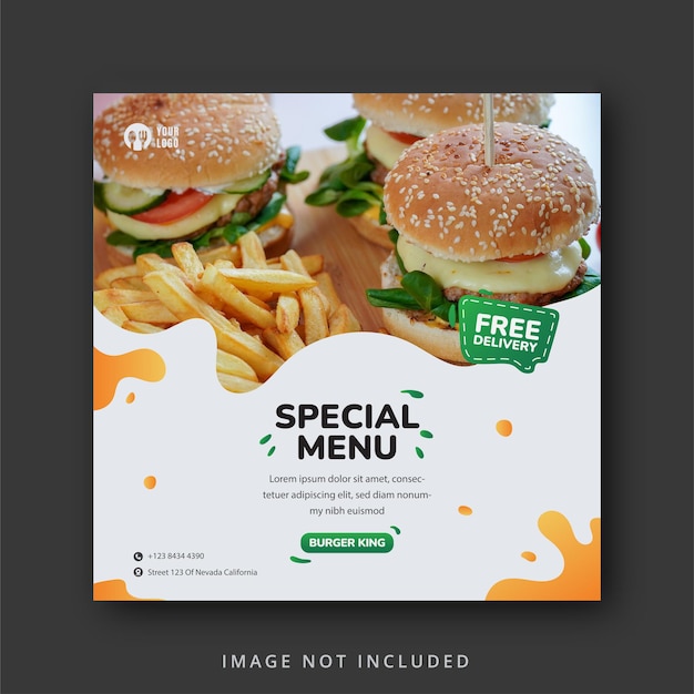 Delicious burger and food menu social media banner template