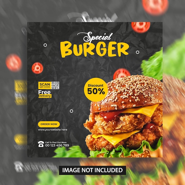 Delicious burger and food menu social media banner template