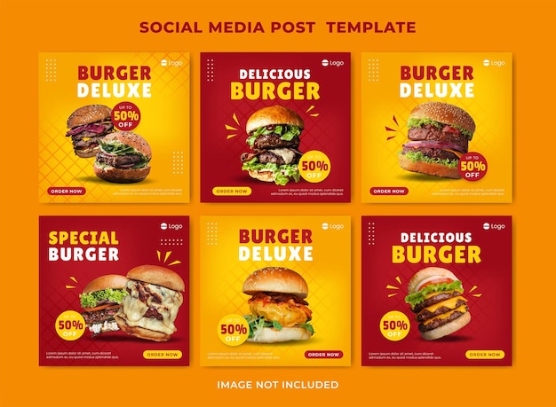 Delicious burger and food menu social media banner template