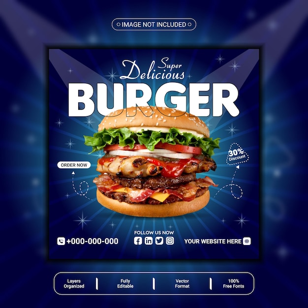 Delicious burger and food menu social media banner template