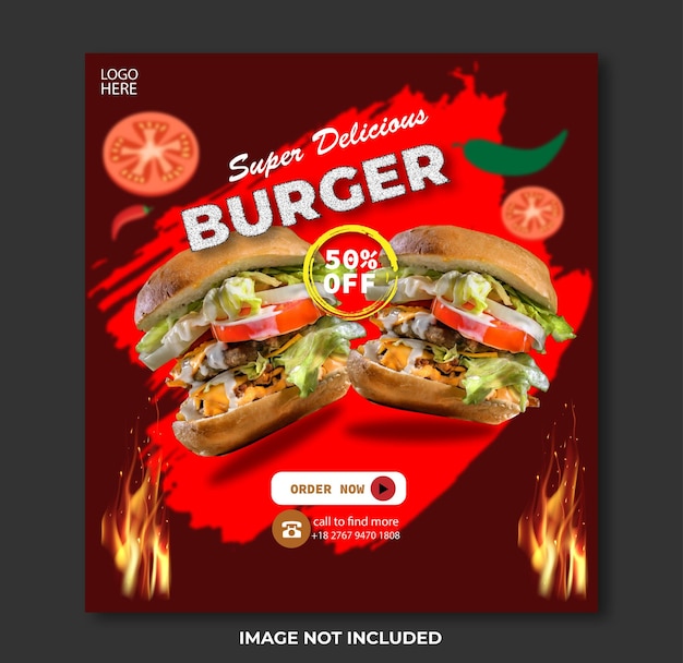 Delicious burger and food menu social media banner template