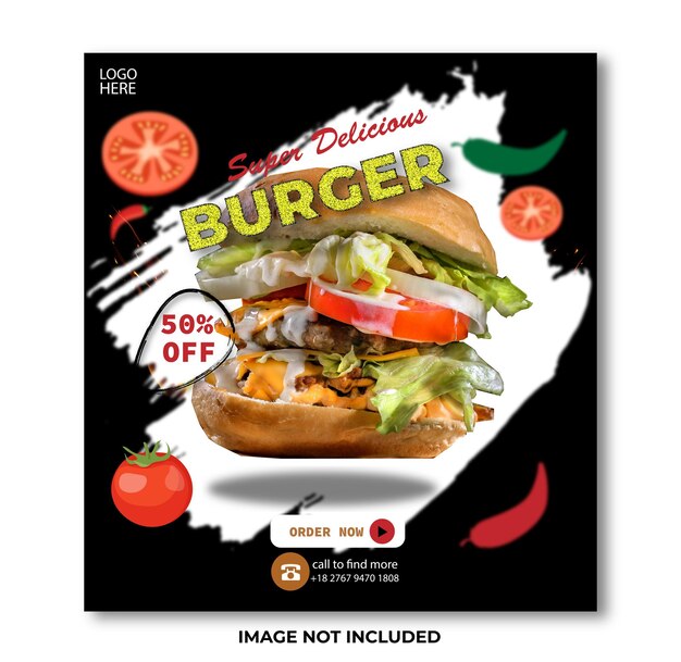 Delicious burger and food menu social media banner template