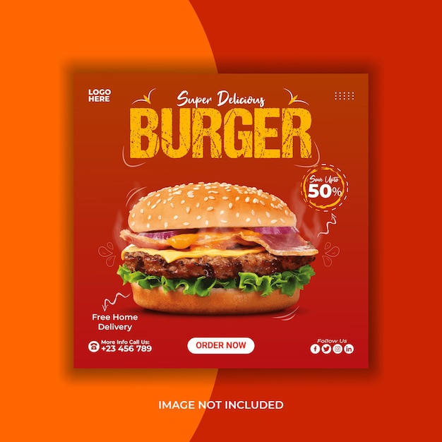 Delicious burger food menu social media banner template