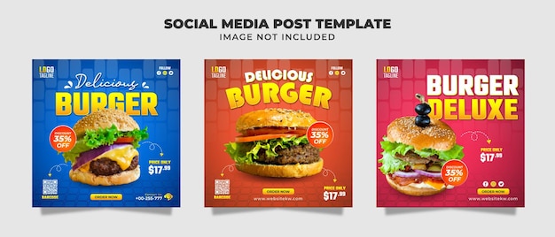 Delicious Burger And Food Menu Social Media Instagram Feed Post And Banner Template