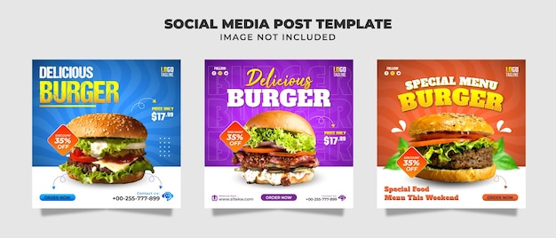 Delicious Burger And Food Menu Social Media Instagram Feed Post And Banner Template